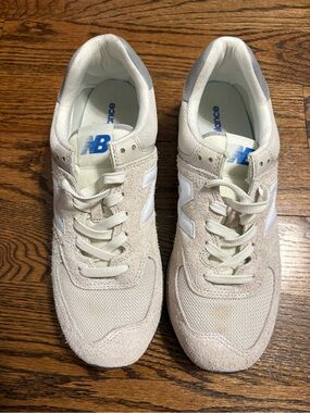 New Balance Men's Light Beige Suede & Mesh Sneakers with White 'N'